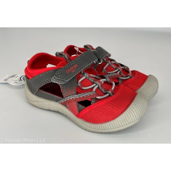OshKosh B'gosh Toddler size 7 Red and Gray Sandals with hook and loop fasteners - Picture 1 of 8